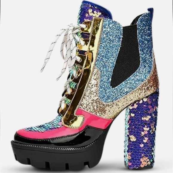 NEW Cape Robbin Nell Heeled Boots  Sparkly Sequin PlatformChelsea Boots Wo - Picture 5 of 15